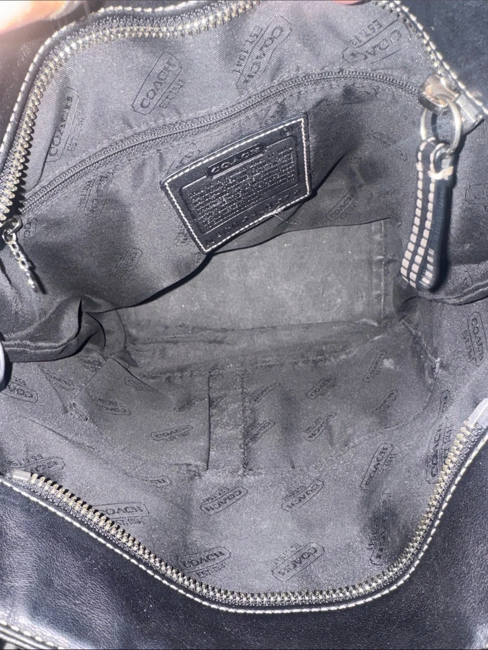 Coach Black Leather Messenger Tote with Contrast Stitching